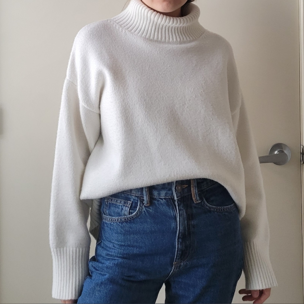 Oversized Turtleneck Thick Sweater White Women